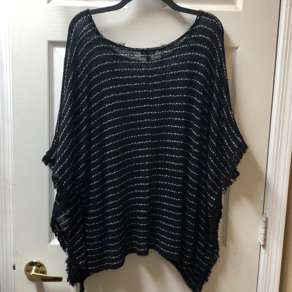 Maison Jules Striped Fringed Hacci Poncho - Picture 3 of 8